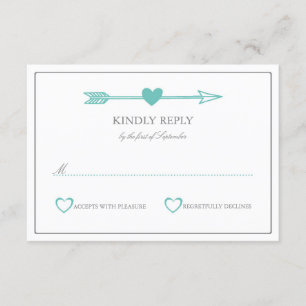 Belle Flèches Mariage Carte RSVP / Turquoise & Gri