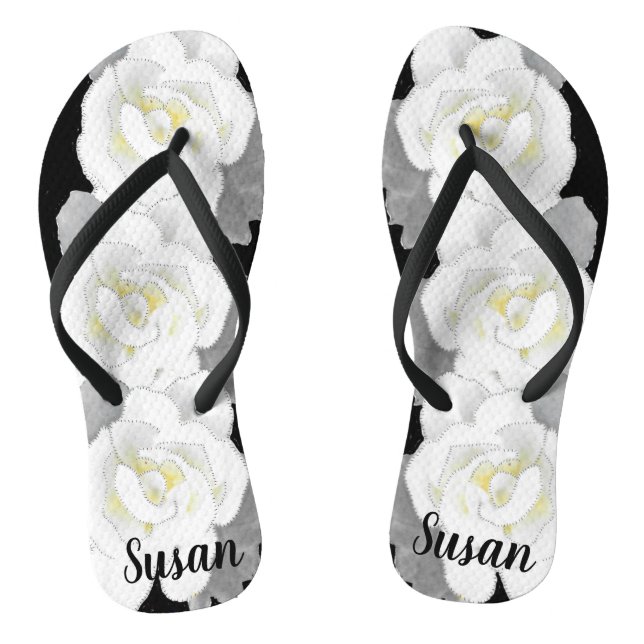 Belle Fleur de Gardenia blanche sur tongs noirs (Semelle)