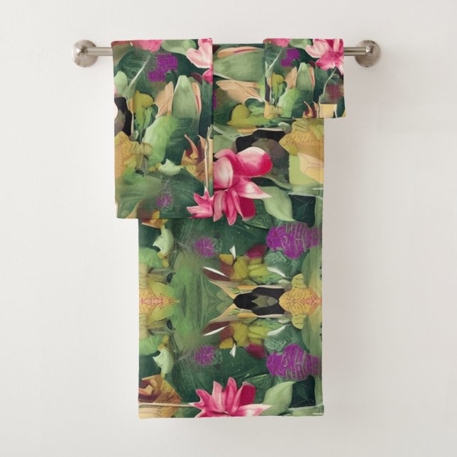 Belle Fleur rose et Motif de feuille tropicale Th (En situation)