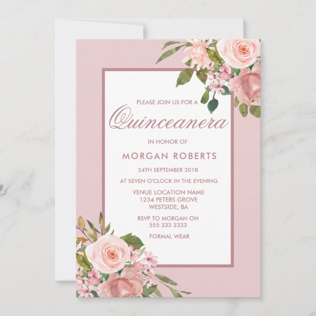 Belle Fleurs de Blush Quinceanera Invitation de la (Devant)