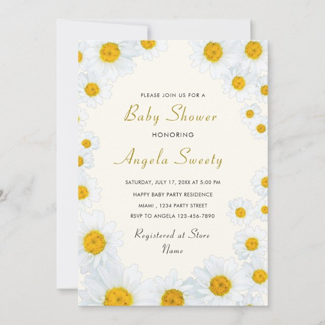 Belle Fleurs de marguerite Baby shower Invitation (Devant)