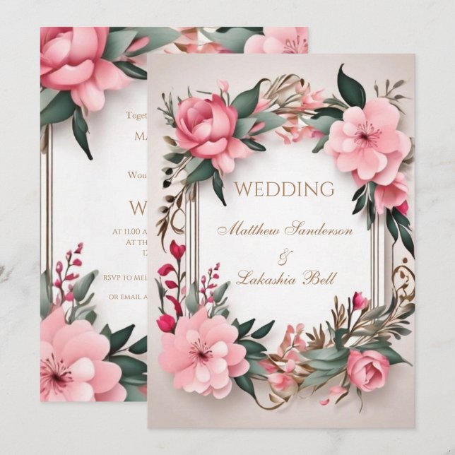 Belle fleurs florales Mariages modernes Invitation (Devant / Derrière)
