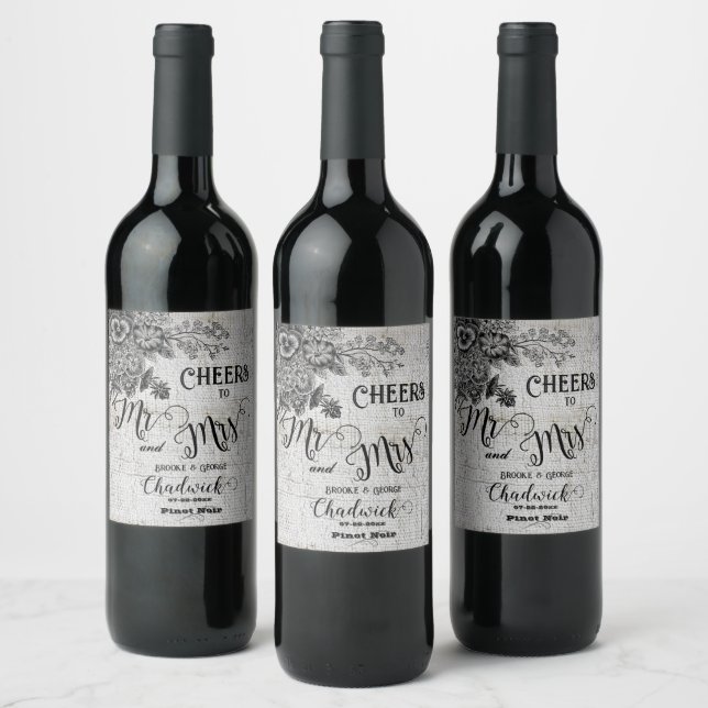 Belle Fleurs noires/grises Étiquette bouteille de  (Bouteilles)