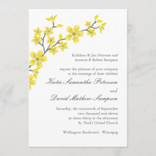 Belle floraison jaune et gris Faire-part de mariag