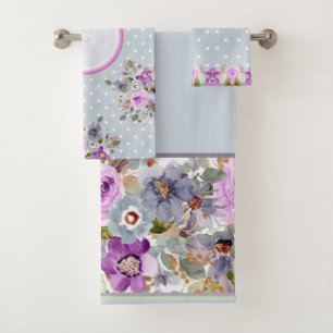 Belle floraison violet doré sur pois gris