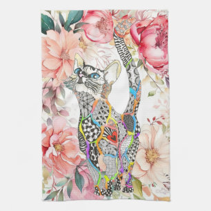 Belle Floral Pastel Chat Serviette de cuisine