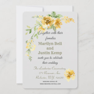 Belle Florales Jaunes Gris Faire-part de mariage
