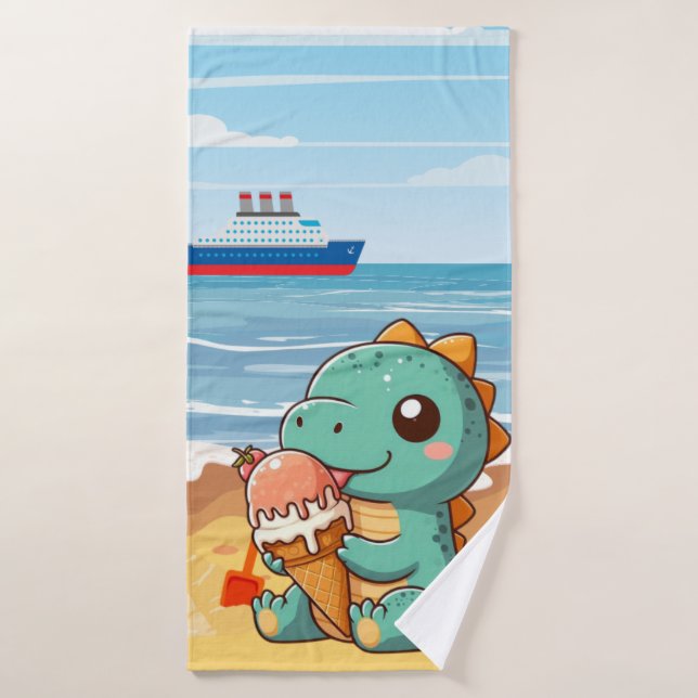 Belle glace manger dino à la plage (Serviette de bain)