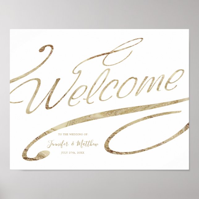 Belle Gold Calligraphie Bienvenue Poster Mariage (Devant)