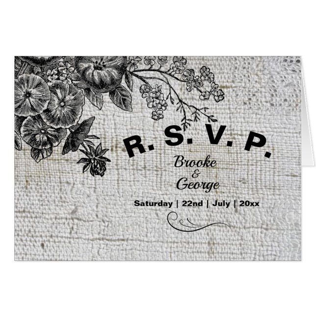 Belle Gris & Noir Fleurs Artistiques RSVP (Devant Horizontal)
