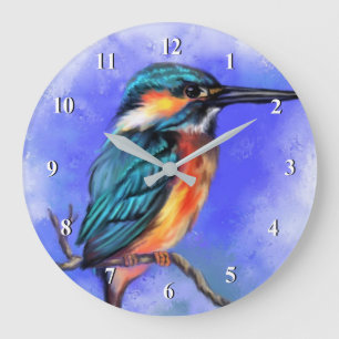 Belle horloge Kingfisher Peinture d'oiseaux