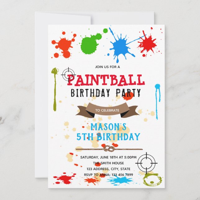 Belle invitation à la fête d'anniversaire de paint (Devant)
