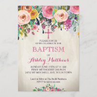 Belle invitation au baptême floral, bébé