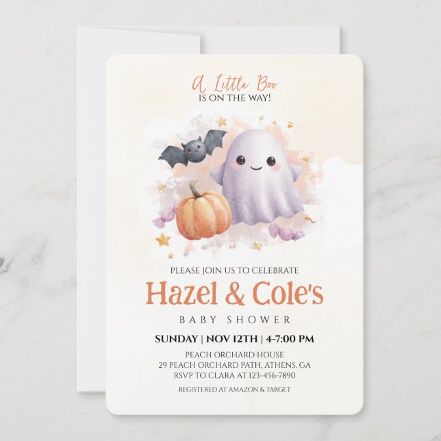 Belle Invitation Baby shower Fantôme Halloween (Devant)