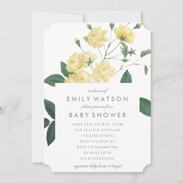Belle Invitation Baby shower Fleur Jaune (Devant)