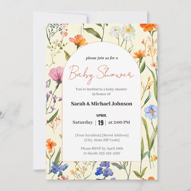 Belle Invitation Baby shower Floral (Devant)