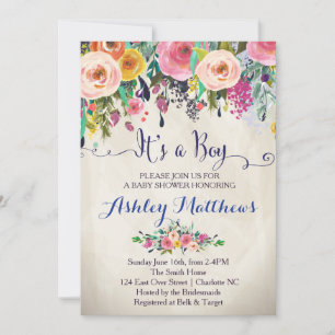 Belle Invitation Baby shower Floral, Bébé