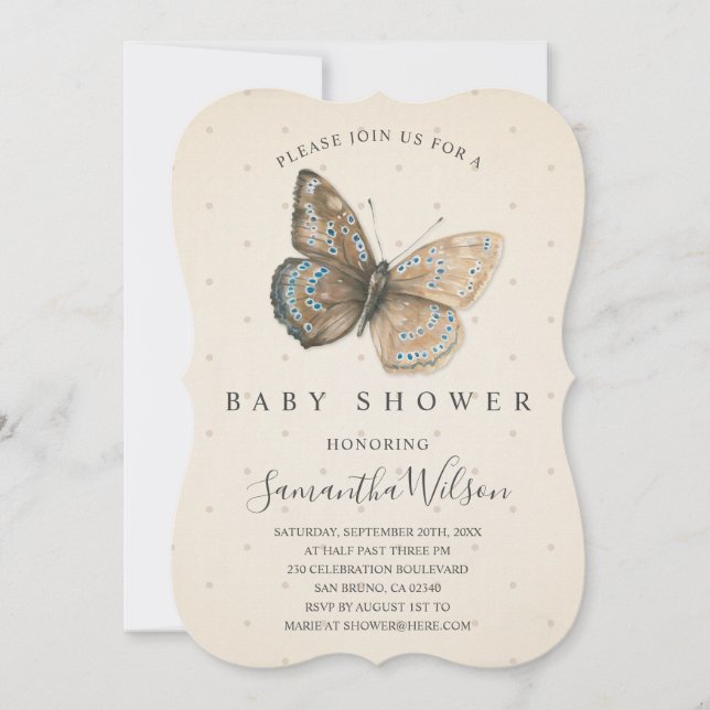 Belle invitation Baby shower papillon (Devant)