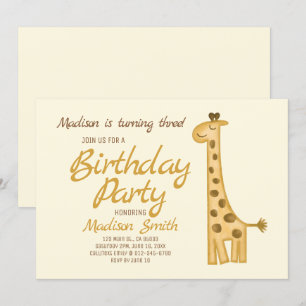 Belle invitation d'anniversaire à la Girafe Aquare