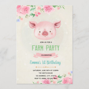 Belle invitation d'anniversaire de porc