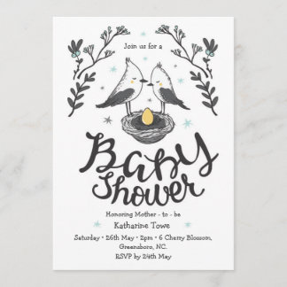 Belle invitation de baby shower oiseau avec texte 