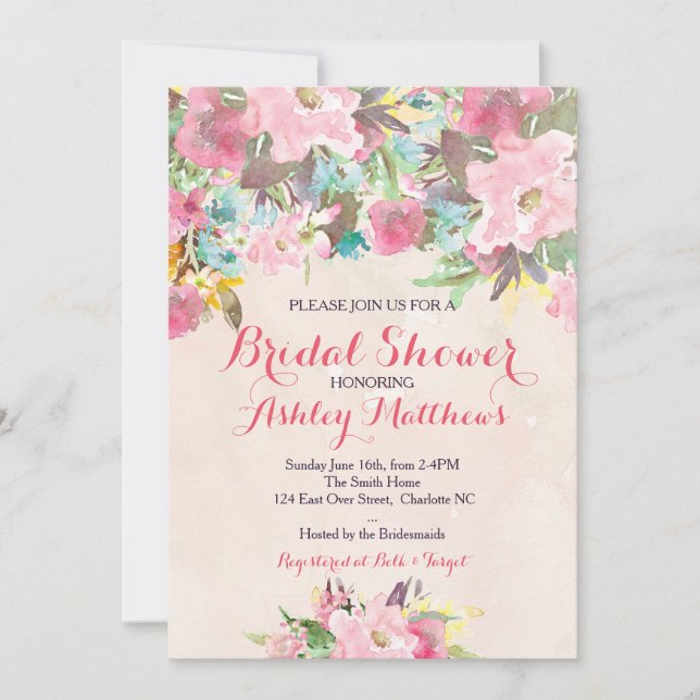 Belle Invitation de Baby shower rose, Baby (Devant)