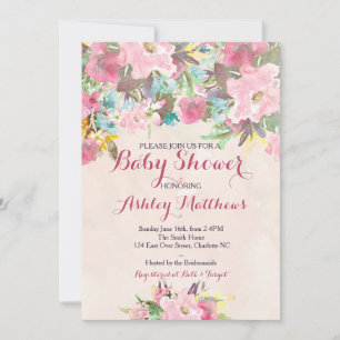 Belle Invitation de Baby shower rose, Baby