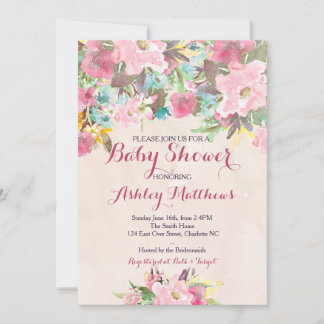 Belle Invitation de Baby shower rose, Baby