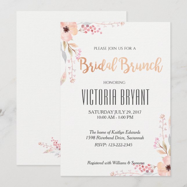 Belle invitation de Brunch nuptial floral (Devant / Derrière)
