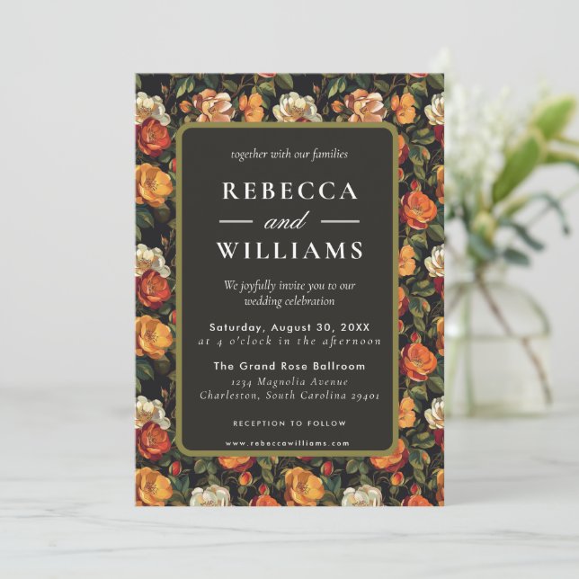 Belle Invitation de Mariage de automne Rose Botani (Debout devant)