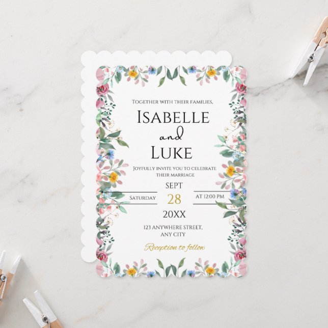 Belle Invitation de Mariage Fleurie et Colorée (Devant/Arrière en situation)