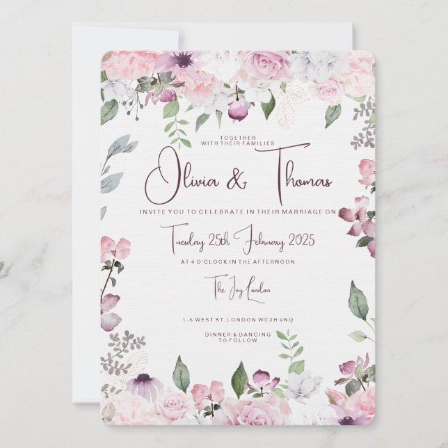 Belle invitation de mariage floral (Devant)