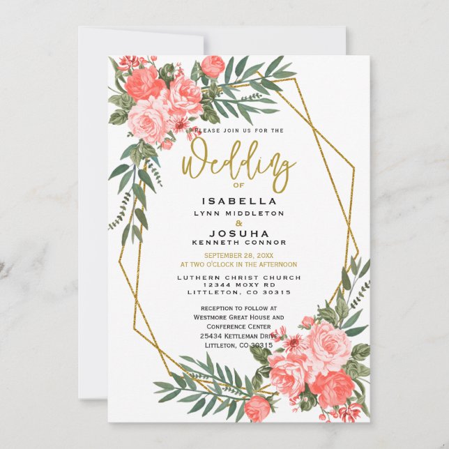 Belle Invitation Florale Corail (Devant)