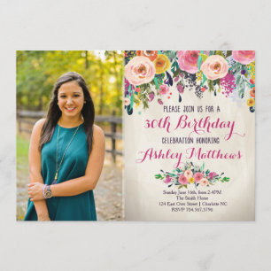 Belle invitation florale d'anniversaire,
