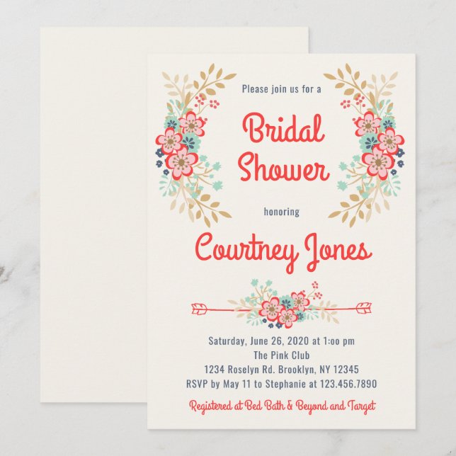 Belle Invitation Florale Douche nuptiale (Devant / Derrière)