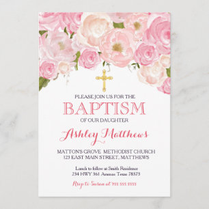Belle Invitation Pink Floral BAPTISM