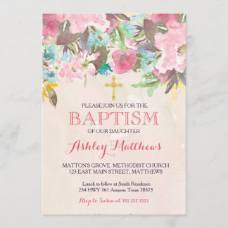 Belle Invitation Pink Floral BAPTISM