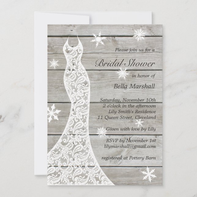 Belle invitation Rustique hiver nuptiale douche nu (Devant)