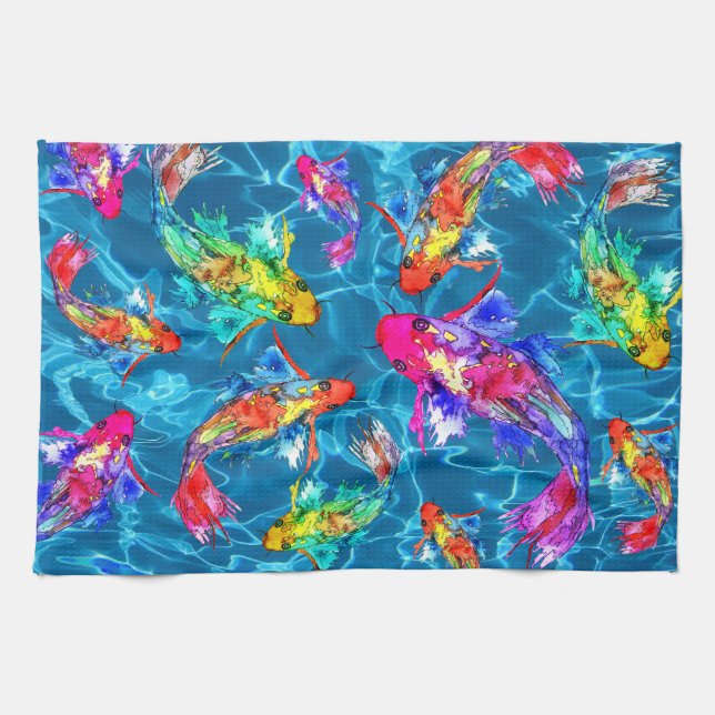 Belle Koi Fish Pond Serviette de cuisine (Horizontal)