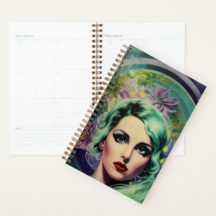 Belle Lavande & Green Retro Style Space Woman