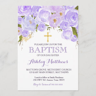 Belle Lavande violette BAPTISME Invitation