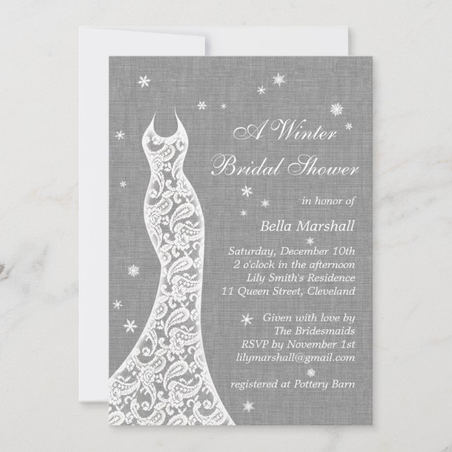 Belle Linge Lin Hiver Nuptiale Douche Invitation (Devant)