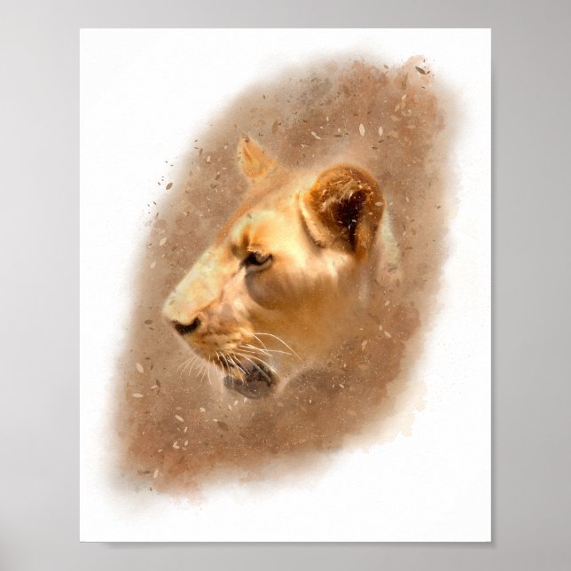 Belle Lioness Aquarelle Peinture Poster (Devant)