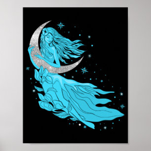 Belle lune étoiles femme art déco illustration p