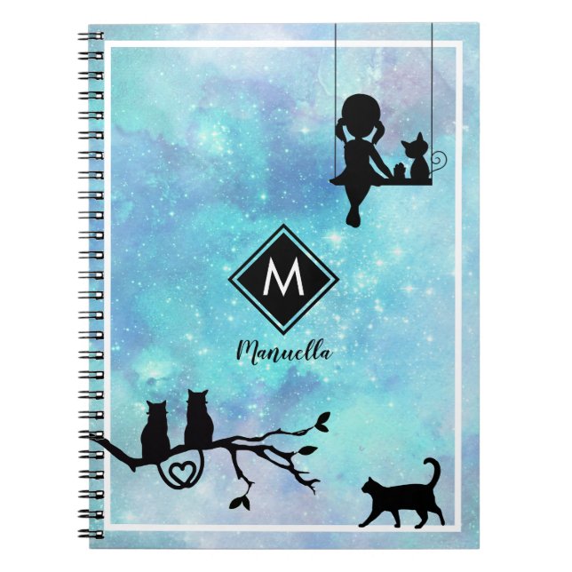 Belle Marine Bleu Aquarelle Galaxy Journal de fill (Devant)