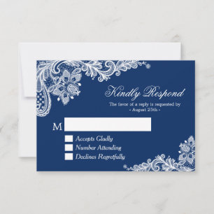Belle Marine Blue Lace Wedding RSVP Répondre