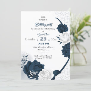 belle marine et fleurs blanches invitation anniver