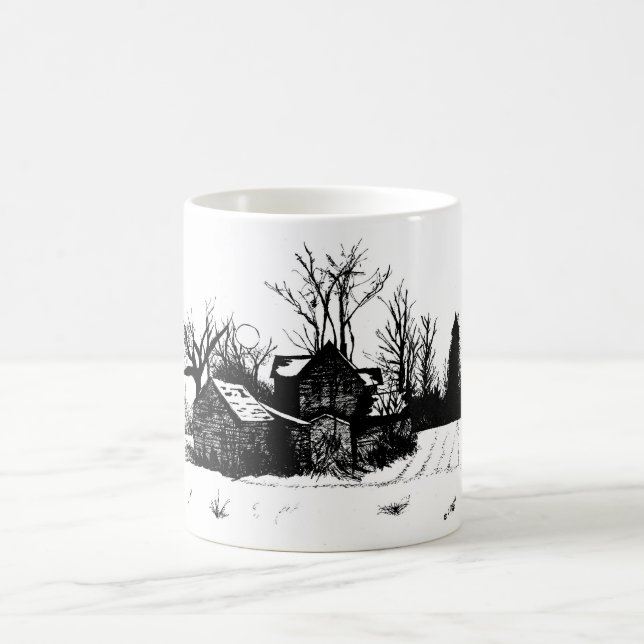Belle Mug avec la scène de la ferme d'hiver (Centre)