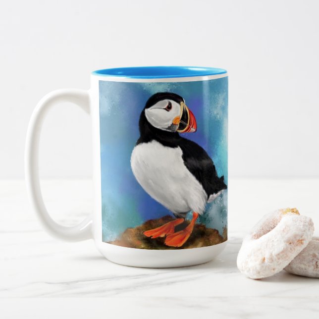 Belle Mug de café Oiseau de Puffin Atlantique (Avec donut)