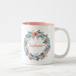 Belle Mug de café rose et bleu fleuri
